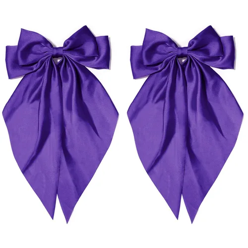 Miniatura 16 de TULOBI Lazos grandes negros para el cabello, 2 unidades, lazo de satén suave, clip para el cabello con clip de metal, accesorio para el cabello