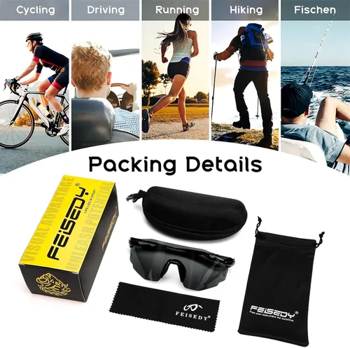Miniatura 7 de FEISEDY Gafas de sol deportivas sin montura para hombres y mujeres Tr90 Marco para ciclismo Pesca Correr B0116