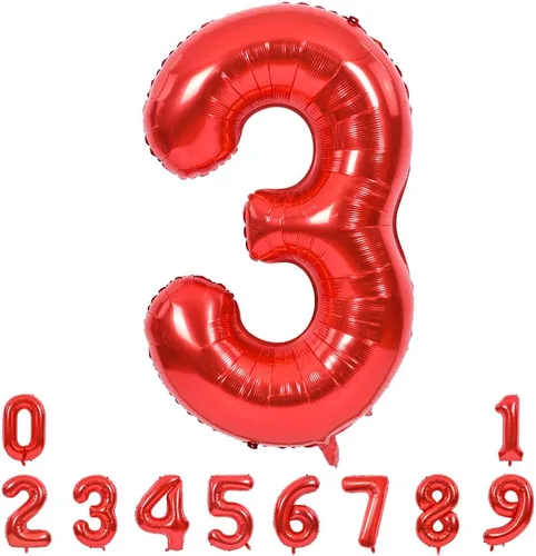 Miniatura 15 de TONIFUL Globos rojos de números grandes de 40 pulgadas del 0 al 9, número 0 digital 0 de papel de aluminio de helio, globos de número grande