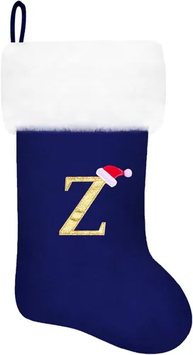 Miniatura 95 de Calcetines de Navidad bordados de 20 pulgadas con monograma, terciopelo negro con puño de felpa blanca supersuave, adornos clásicos para decoración