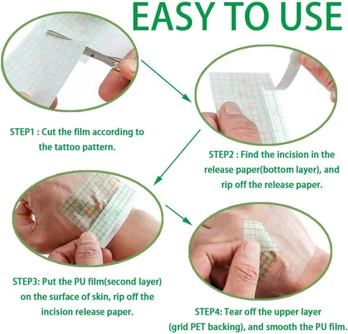 Miniatura 2 de 50 piezas de vendajes adhesivos elásticos impermeables de 6 x 6 pulgadas, película transparente para cuidado posterior de tatuajes y reparación