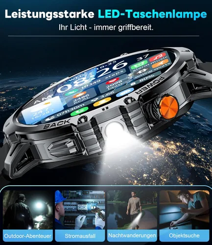 Miniatura 3 de LIGE Relojes inteligentes militares para hombre (3 bandas), reloj inteligente de pantalla grande HD de 1000 mAh/1.85 pulgadas, linterna/más de 110