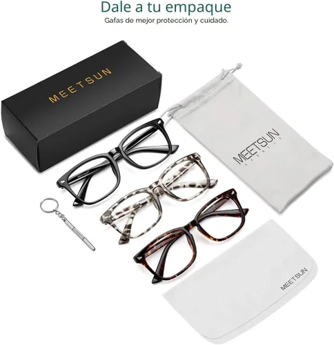 Miniatura 7 de MEETSUN - Gafas de bloqueo de luz azul, antifatiga ocular, para el dolor de cabeza (mejor sueño), lentes de lectura para computadora UV400 Paquete