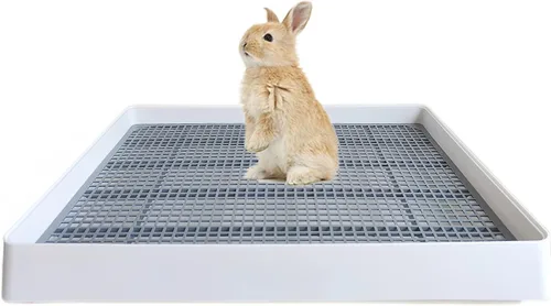 Miniatura 8 de PODOO Caja de arena para conejos, bandeja de entrenamiento para conejillos de indias y mascotas pequeñas, espaciosa bandeja de rejilla con entrada
