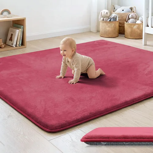 Miniatura 25 de Tapete de cama de bebé de 1.3 pulgadas de grosor para dormitorio, tapete básico de espuma acolchada suave de felpa de 28 x 72 pulgadas con acolchado