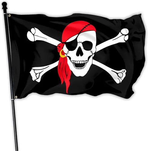 Bandera roja de pirata Jolly Roger de 3 x 5 pies, divertida bandera estadounidense y crossbones para interiores y exteriores, universidad,