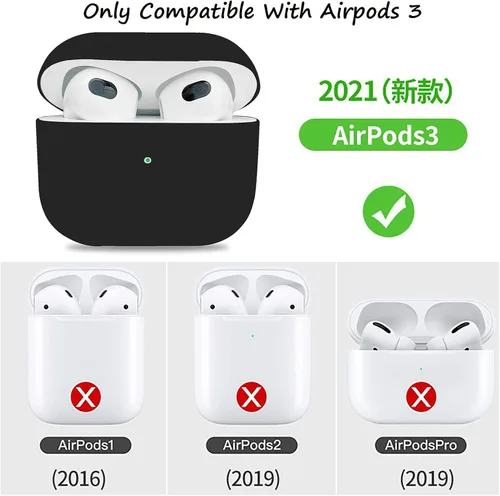 Miniatura 3 de Funda para AirPods 3, funda de piel de silicona, ultrafina de 0.059 in, LED visible (negro)
