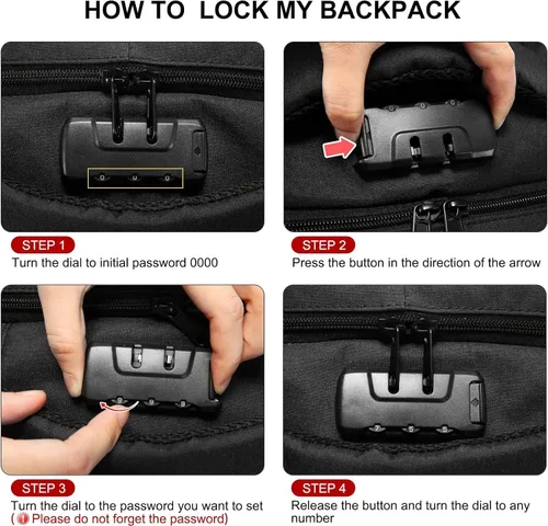 Miniatura 2 de LOVEVOOK Mochila grande de viaje y para laptop, impermeable, antirrobo, con cerradura y puerto de carga USB, para negocios, hombres, mujeres, Negro