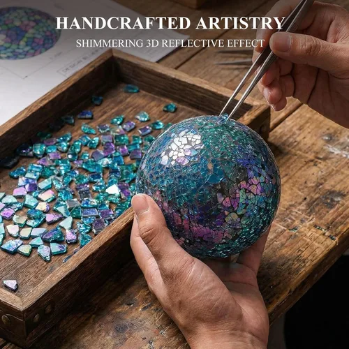 Miniatura 5 de DomeStar Juego de 3 bolas decorativas de 4 pulgadas de turquesa para cuencos, bolas de vidrio para centros de mesa, esfera de mosaico para Multicolor