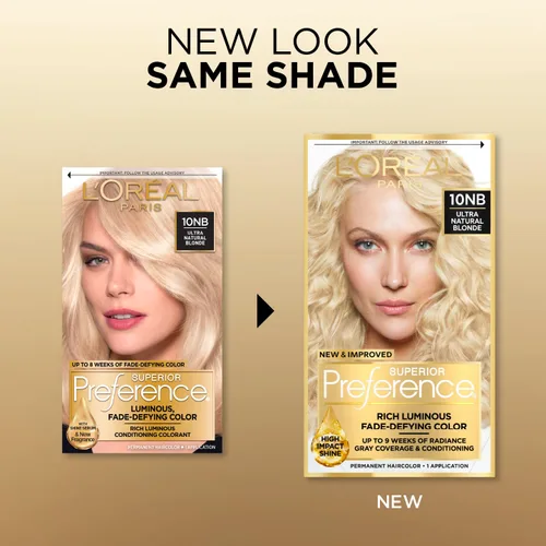 Miniatura 3 de L'Oreal Paris Superior Preference - Tinte permanente luminoso que desafía la decoloración, tinte para el cabello hasta 9 semanas de resplandor, 10NB