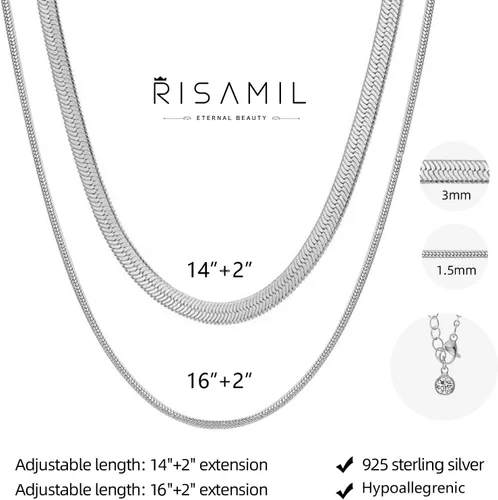 Miniatura 4 de Risamil Collar de oro para mujer, a la moda, delicado collar de cadena de serpiente de espiga de oro de 14 quilates, collar de espiga en capas