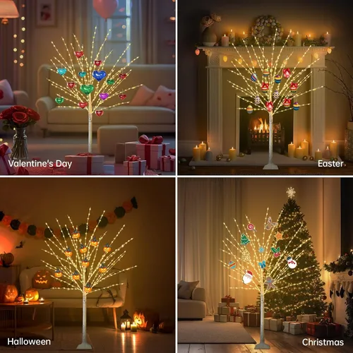 Miniatura 7 de Árbol de abedul iluminado de 4 pies con 400 luces LED de color blanco cálido, 8 modos, temporizador remoto de árbol de Navidad, árbol de Navidad