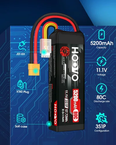 Miniatura 2 de HOOVO Batería LiPo 11.1V 3S 5200mAh 80C Softcase RC Batería XT60 Enchufe para RC Car RC Truck Avión Helicóptero Barco Carreras RC Hobby