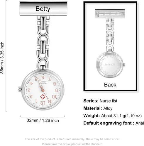 Miniatura 2 de Relojes de enfermera para enfermeras, médicos, relojes de enfermería personalizados, con nombre grabado, pin de solapa en el reloj de enfermería