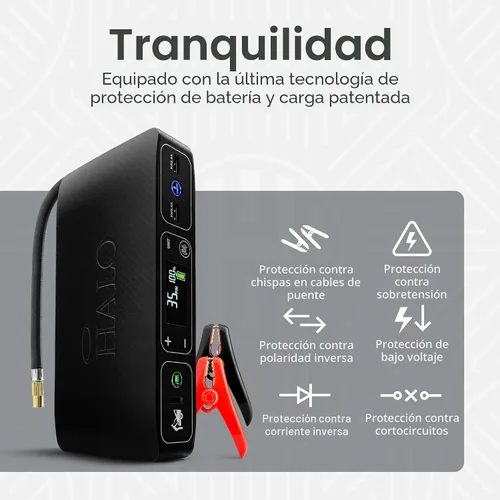 Miniatura 5 de HALO Bolt Air 58830 Arrancador de Batería Portátil para Automóvil Compresor de Aire de 100 PSI, Banco de Energía USB de 58.8Wh, Linterna