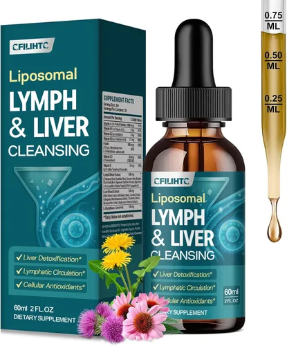 Gotas de drenaje linfático liposomal - Limpieza del hígado 21 en 1 desintoxicación y reparación con cardo mariano, equinácea, raíz de bardana,