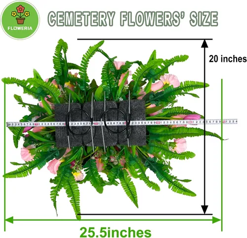 Miniatura 7 de FLOWERIA Silla de Flores para Lápida Flores de Cementerio para Tumba - Tulipanes Artificiales Rosas Flores de Condolencia para Decoración de Sitio