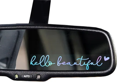 Miniatura 32 de 2 calcomanías de vinilo con el texto “Hello Gorgeous” para espejo retrovisor, amor propio, cuidado personal, para la ventana del auto y laptop