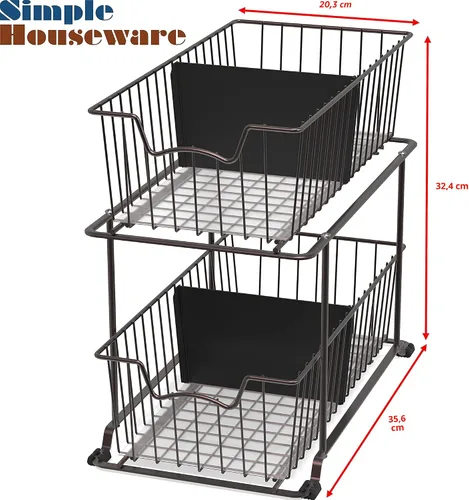 Miniatura 3 de Simple Houseware - Organizador de cajones con cestas de alambre de gabinete de 2 niveles, marrón
