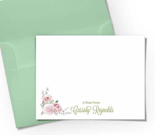 Miniatura 2 de Tarjetas de notas y sobres personalizados para mujer, tarjetas planas de papelería, rosa rosa, elige tu sobre y colores de tinta