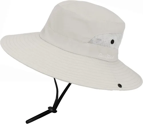 Miniatura 14 de Sombrero de sol de verano para mujer, cola de caballo – Protección UV de malla de ala ancha plegable con agujero para cola de caballo