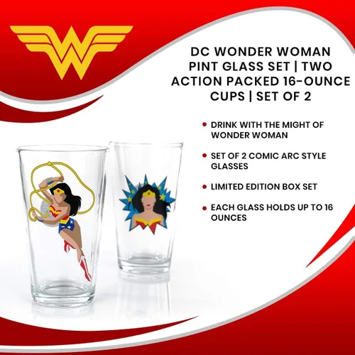 Miniatura 7 de Underground Toys Dc Wonder Woman - Juego de vasos de pinta Dos vasos de estilo cómic llenos de acción Juego de 2 vasos de edición limitada de 16