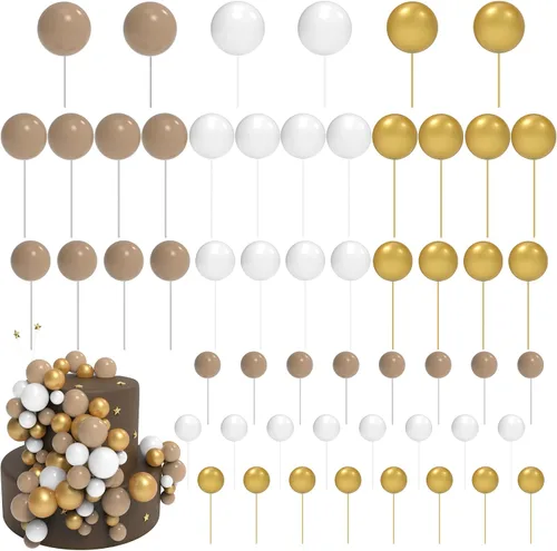 Juego de 54 bolas multicolor de color caqui dorado y blanco, decoración para tartas, mini globos, decoración de cupcakes, bolas de espuma para
