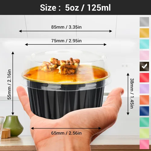 Miniatura 2 de EUSOAR Moldes de Papel de Aluminio para Hornear, 5oz 50 piezas Moldes Reutilizables para Cupcakes con Tapas, 3.34x2.59x2.35 pulgadas 125ml Moldes