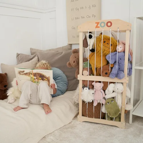 Miniatura 8 de Almacenamiento de animales de peluche de madera para niños – Gran organizador y soporte de almacenamiento de juguetes para la sala