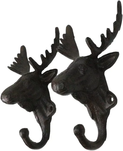 Miniatura 2 de Ebros Gift Paquete de 2 ganchos de pared de hierro fundido, estilo vintage, estilo occidental, rústico, con cabeza de alce, para colgar en la pared