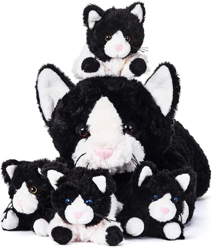 IKASA Muñeco de peluche de mamá gato, juguete de peluche suave y abrazable de 16" con pequeños mini bebés gatitos, regalos para niños, niñas y niños