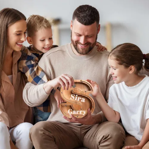 Miniatura 7 de Alcancía de madera grande personalizada, 7.5 pulgadas, con ventana acrílica fácil de abrir, caja de ahorro de dinero inicial para niños y niñas