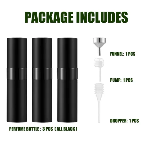 Miniatura 6 de 8ML Mini atomizador Perfume Viaje (negro mate) botella recargable portátil spray botella para colonia y perfume (3 piezas)