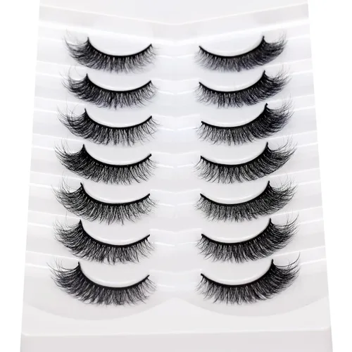 Miniatura 622 de Pooplunch - Pestañas postizas finas de visón sintético, estilo ojo de gato, naturales, cruzadas, tipo racimo, efecto 8D de volumen, tiras