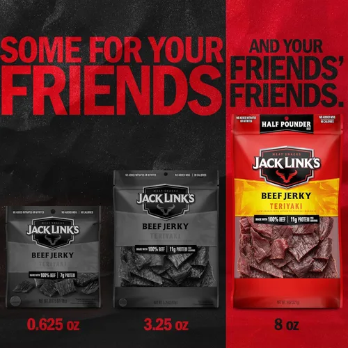 Miniatura 7 de Jack Link's Carne Seca de Res, Teriyaki, Bolsa Grande de Cecina de Media Libra - Aperitivo de Carne Sabroso, Aperitivos de Proteína Listos