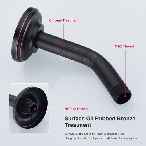 Miniatura 4 de Brazo de ducha angular con brida ORB de 15 cm de acero inoxidable, brazo de extensión montado en la pared para cabezal de ducha superior, bronce Oil