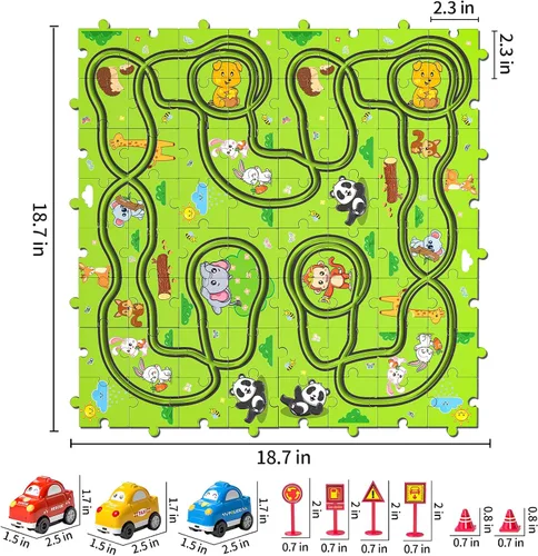 Miniatura 6 de JUKUDAHU Juego de 64 Piezas de Pista de Carreras de Rompecabezas para Niños de 3 4 5 6 Años - Juguetes de Pistas de Rompecabezas para Niños de 3-5