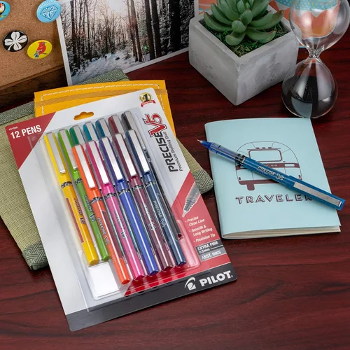 Miniatura 5 de Pilot, Precise V5, Bolígrafos de Tinta Líquida con Tapa de Bola Rodante, Punta Extra Fina 0.5 mm (0.020 in), Colores Surtidos, Paquete de 12