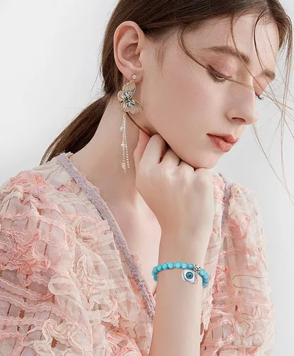Miniatura 2 de CASDAN 10 pulseras de cuentas redondas de piedra turquesa de 0.315in para mujeres y hombres, pulseras de cuentas elásticas de cristal curativo
