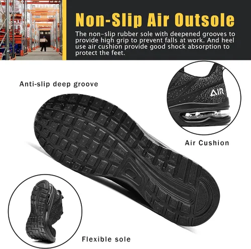 Miniatura 5 de HiHatide - Zapatos con punta de acero para hombre, zapatos de trabajo, zapatos de seguridad, con amortiguación de aire, ligeros, antideslizantes