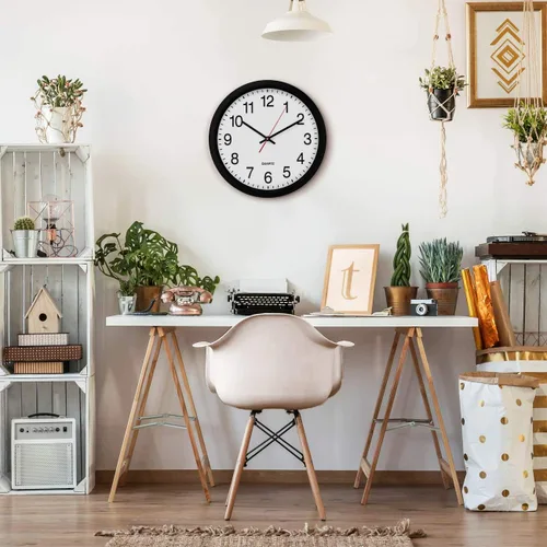 Miniatura 4 de Bernhard Products Reloj de pared negro, 2 unidades, silencioso, sin tictac, de cuarzo, de calidad extra grande, funciona con pilas, redondo, fácil