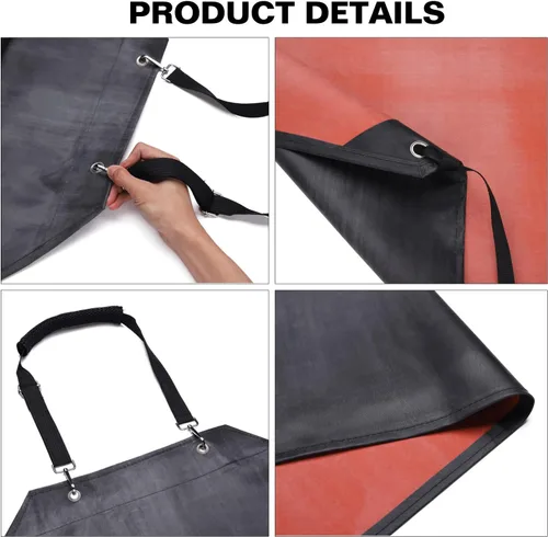 Miniatura 4 de Delantal de vinilo negro de goma impermeable grueso para hombres de 39 pulgadas, resistente a los productos químicos, delantal de trabajo