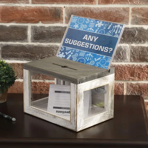 Miniatura 3 de MyGift Caja de tarros de puntas, caja de donación para iglesia, caja de sugerencias con panel acrílico transparente, cerradura, llave, pizarra
