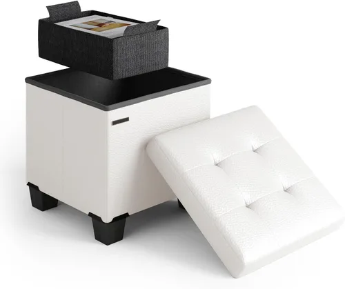 Miniatura 61 de Cubo otomano de almacenamiento con cubo pequeño, otomana cuadrada de 15 pulgadas con almacenamiento para sala de estar y dormitorio, reposapiés