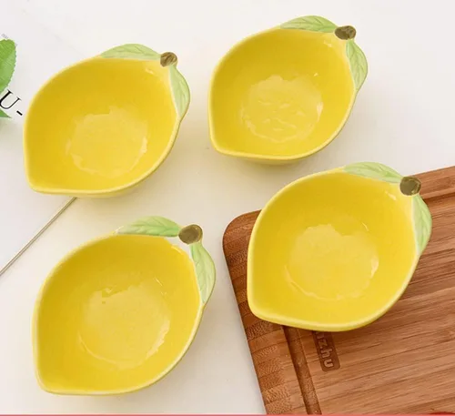 Miniatura 7 de 4 platos de cerámica para aperitivos con forma de limón, platos de condimento