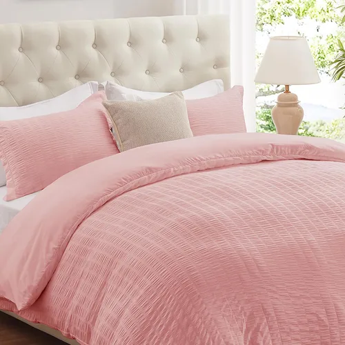 Miniatura 14 de Cozyide Beige Queen Duvet Cover Set, 3 Pieces Soft Seersucker Queen Size Duvet Cover with Zipper Closure and Corner Ties, 90"x90" Duvet Cover with 2