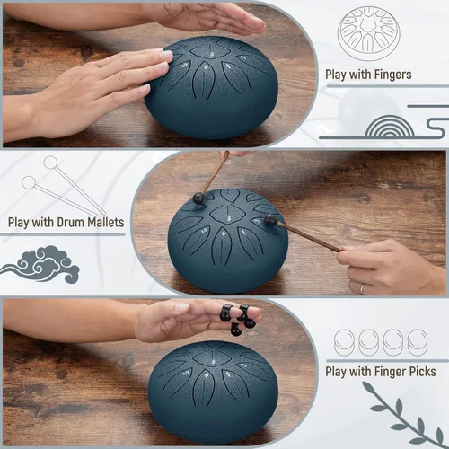 Miniatura 3 de LEKATO Tambor de lengua de acero de 6 pulgadas, 11 notas de sanación de sonido, para principiantes, percusión para meditación, yoga, educación