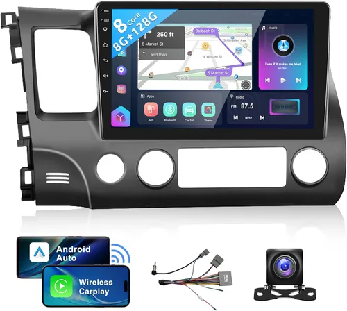 Miniatura 11 de para Honda Civic 2006-2011 Estéreo de coche Android Carplay inalámbrico Soporte para Android Auto inalámbrico con WiFi Navegación GPS Cámara