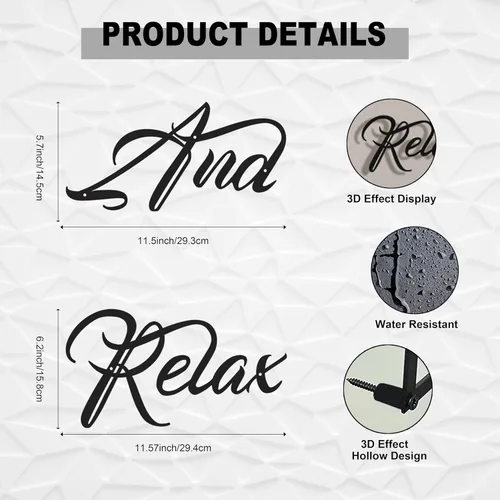 Miniatura 3 de LIYAOLI Arte de Pared de Metal Negro Relajante, Letrero de Relajación Moderno Decoración de Letras para Baño, Letrero Decorativo de 3D en Metal