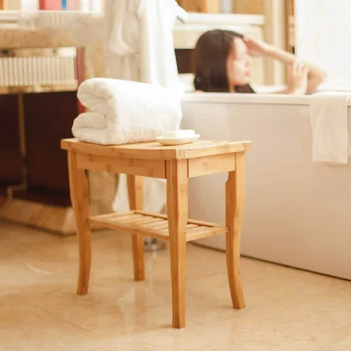 Miniatura 3 de SogesPower Banco de ducha de bambú Banco de baño Spa Banco de ducha Banco de ducha Estante